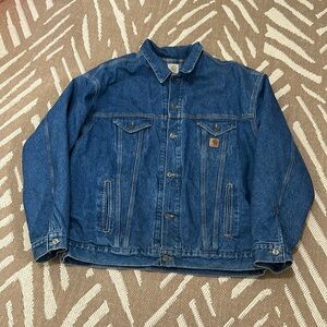 Vintage Carhartt Denim J11DST Trucker Blanket Lined Jacket Made In USA 2XL Tall
